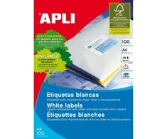 Lipnios etiketės Apli, A4, 199.6x289mm, 1 etiketė lape, 100 lapų, baltos spalvos