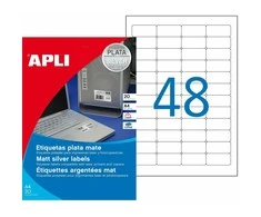 Lipnios etiketės Apli, A4, 45.7x21.2mm, 48 etiketės lape, 20 lapų, sidabrinės spalvos