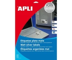 Lipnios etiketės Apli, A4, 210x297mm, 1 etiketė lape, 20 lapų, sidabrinės spalvos