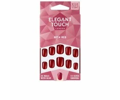 Elegant Touch Polished Color 24 Nails With Glue Squoval Rich Raudona