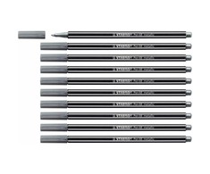 Feutras - STABILO - Pen 68 metalinis - 10 vienetų rinkinys - Vidutinė smaigalys - Sidabrinė spalva - 1,4 mm