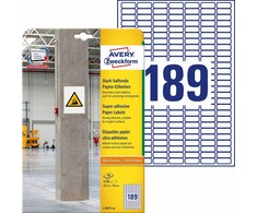 Avery Zweckform etiketės 25,4 mm x 10 mm, A4, balta, 189 etiketės, stipriai lipnios, 20 vnt. pakuotė, L7871-20, spausdintuvams