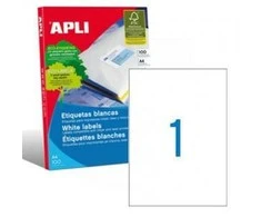 Lipnios etiketės Apli, A4, 210x297mm, 1 etiketė lape, 100 lapų, baltos spalvos