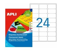 Lipnios etiketės Apli, A4, 64x33.9mm, 24 etiketės lape, 20 lapų, neoninės geltonos spalvos