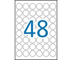 Apvalios lipnios etiketės Apli, A4, 30mm, 48 etiketės lape, 25 lapai, baltos spalvos