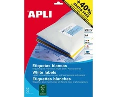 Apvalios lipnios etiketės Apli, A4, 40mm, 24 etiketės lape, 25 lapai, baltos spalvos