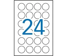 Apvalios lipnios etiketės Apli, A4, 40mm, 24 etiketės lape, 25 lapai, baltos spalvos