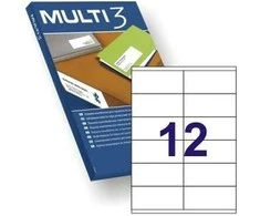 Multi 3 Lipnios etiketės Multi3, A4, 105x48mm, 12 etikečių lape, 100 lapų, baltos spalvos