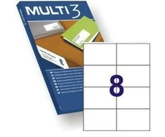 Multi 3 Lipnios etiketės Multi3, A4, 105x74mm, 8 etiketės lape, 100 lapų, baltos spalvos