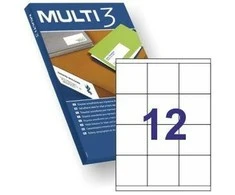 Multi 3 Lipnios etiketės Multi3, A4, 70x67,7mm, 12 etikečių lape, 100 lapų, baltos spalvos