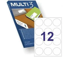 MULTI 3 Universalios etiketės MULTI 3, skersmuo 60mm, apvalios, baltos