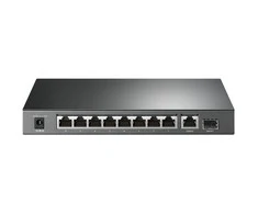 Šakotuvas TP-LINK 10 prievadų Gigabit PoE+ jungiklis 8 Gigabit PoE+ prievadai, 1 Gigabit RJ45 prievadai ir 1 Gigabit SFP lizdai 802.3at/af 63W PoE galia