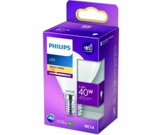LED lemputė Philips P45, 4.3W, E14, 2700K, 470lm, matinė