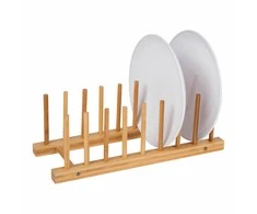 Excellent Houseware Puodo dangčio ir lėkščių laikiklis bambukinis 34x12,5x12 cm