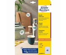 Avery „Zweckform“ popierinės etiketės Avery „Zweckform“, A4, 10 lapų, 30 mm skersmens, apvalios, nuimamos