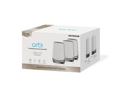 Maršrutizatorius NETGEAR Orbi Quad-band RBKE963 AXE11000 WiFi 6E tinklelio sistema, pilka, balta, vidinė, maitinimas, Wi-Fi 6 (802.11ax), 802.11a, 802.11b, 802.11g, Wi-Fi 4 (802.11ac), 162.11ac. Wi-Fi 6E..., 1200 Mbit/s