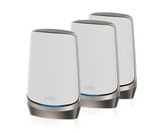 Maršrutizatorius NETGEAR Orbi Quad-band RBKE963 AXE11000 WiFi 6E tinklelio sistema, pilka, balta, vidinė, maitinimas, Wi-Fi 6 (802.11ax), 802.11a, 802.11b, 802.11g, Wi-Fi 4 (802.11ac), 162.11ac. Wi-Fi 6E..., 1200 Mbit/s