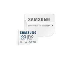 Atminties kortelė Samsung EVO Plus microSD 128 GB, Baltos spalvos
