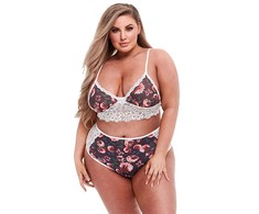 Baci - Pilkas Floral &amp; Lace Bra Set S/M