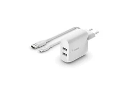 Įkroviklis Belkin Boost Charge 24W 2xUSB-A + USB-A to USB-C cable 1.0m baltas