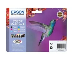 Epson Multipack 6 spalvų T0807 Claria fotografijos rašalo kasetė, Juodas, žydra, šviesiai žalsvai mėlyna, rausvai raudona, šviesiai purpurinė, geltona