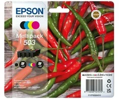 Tusz Epson Epson 503 Multipack - pakuotė po 4 - Juodas, Geltona, Cyan, Magenta - originalus - lizdinė plokštelė su RF / akustiniu pavojaus signalu - rašalo kasetė - skirta Expression Home XP-5200, XP-5205, WorkForce WF-2960DWF, WF-2965D