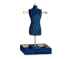 Gift Decor Dovanų dekoro dėžutė ant kojų Mėlyna Rhombus Velvet Wood (12 x 40 x 24 cm)