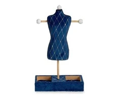 Gift Decor Dovanų dekoro dėžutė ant kojų Mėlyna Rhombus Velvet Wood (12 x 40 x 24 cm)