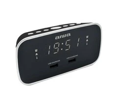 Aiwa Laikrodis su FM radiju, žadintuvu ir 2 USB įkrovimo lizdais, juodas