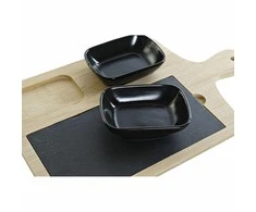 Rinkinys užkandžiams DKD Home Decor Juoda Bambukas Keramikos dirbinys Lenta Natūralus (33 x 19.7 x 3.5 cm) (4 pcs)