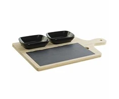 Rinkinys užkandžiams DKD Home Decor Juoda Bambukas Keramikos dirbinys Lenta Natūralus (33 x 19.7 x 3.5 cm) (4 pcs)