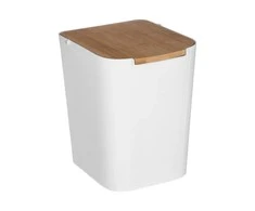5five Simply Smart Bamboo Plastikinė šiukšlių dėžė su bambukiniu dangteliu, 5L, baltas