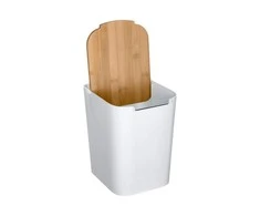 5five Simply Smart Bamboo Plastikinė šiukšlių dėžė su bambukiniu dangteliu, 5L, baltas