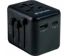 „Verbatim“ universalus kelioninis adapteris UTA-02 su USB-C PD ir USB-A QC jungtimi, Juodas