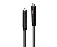 USB Kabelis - LINDY USB 3.2 5Gbps ir DP 1.4 Type C Hibridinis Laidas, 4K30Hz Vaizdas, 60W, 10 m, Juodas