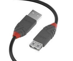 USB Prailginimo Laidas - LINDY Anthra Line USB 2.0 Type M/F Laidas, 3 m, Juodas