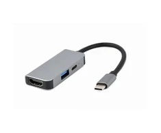 GEMBIRD A-CM-COMBO3-02 Multi Port Adapteris USB type C 3in1 USB port + HDMI + PD sidabrinis