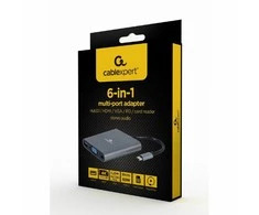 GEMBIRD A-CM-COMBO6-01 Multi Port Adapteris USB Type C 6in1 Hub3.1 HDMI VGA PD kortelių skaitytuvas stereo audio space pilkas