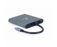 GEMBIRD A-CM-COMBO6-01 Multi Port Adapteris USB Type C 6in1 Hub3.1 HDMI VGA PD kortelių skaitytuvas stereo audio space pilkas
