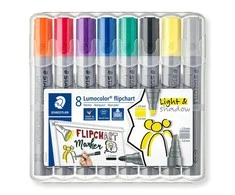 Staedtler Lumocolor Flipchart žymeklis 356/356B, dėklas 8 vnt., daugkartinio pildymo, saugus sausai, plaunamas, užblokuotas galiukas, - 1 vnt. (356 SWP8)