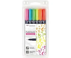 Tombow Flamastry Fudenosuke do kaligrafii neon mix 6 vnt.