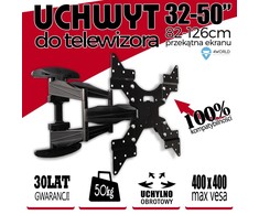 4WORLD 10094 4World sieninis laikiklis, skirtas LCD 32-50 VESA 400 pakreipimo / pasukimo apkrova 50 kg BLK