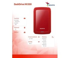 Kietasis išorinis diskas Adata HV300 1TB, 2.5", USB 3.1, Raudonas