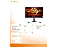 Monitorius AOC C27G2Z3/BK | 27 " | VA | FHD | 16:9 | 280 Hz | 1 ms | 1920 x 1080 pikselių | 300 cd/m² | HDMI jungtys quantity 2