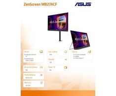 Monitorius ASUS ZenScreen MB27ACF - 100Hz | QHD | 27'' | IPS | 5ms