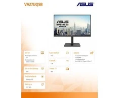 Monitorius ASUS VA27UQSB 27 colių IPS WLED plokščias UHD 16:9 60Hz 350cd/m2 5ms 2xHDMI DP USB šakotuvas: 4xUSB 3.2 Gen 1 Type-A 2x2W Juodas
