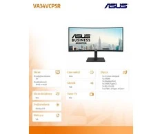 Monitorius ASUS VA34VCPSR 34 colių VA WLED lenktas 1500R UWQHD 21:9 100Hz 300cd/m2 4ms HDMI DP USB-C USB šakotuvas 3xUSB 3.2 G1 Type-A RJ45 Juodas