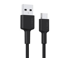 Aukey CB-CA2 OEM kabelis USB-C - USB-A 2m 60W PD 3A 20V FCP AFC nylonowy oplot juoda