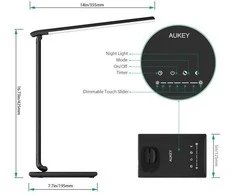 Aukey LT-T10 juoda LED stalinė lempa su prisilietimu | 12W | 3000-6500K | 7 pritemdymo lygiai | 5 apšvietimo režimai