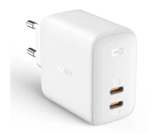 Aukey PA-B4 Baltas kroviklis jungiama į tinklą Omnia GaN 2xUSB C Power Delivery 3.0 65W 6A
